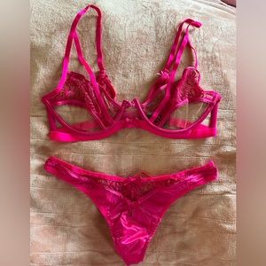 For love & lemons bright pink sheer underwire bra and thong set